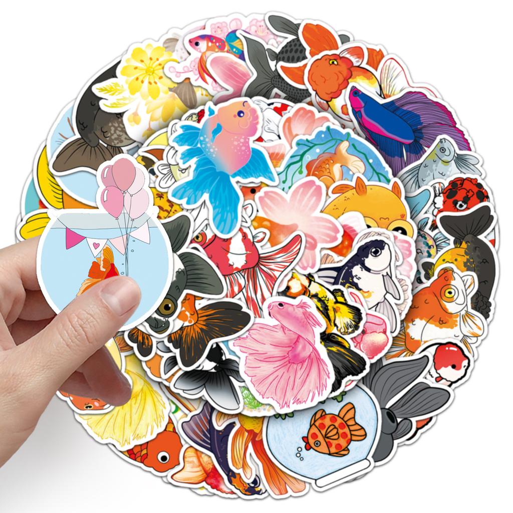 50 Goldfish Doodle Personality Cartoon Cute Animals Children DIY Skateboard Suitcase Stickers Waterproof
