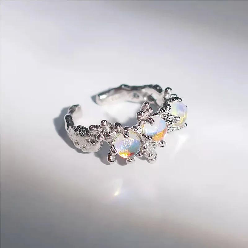 Eingelegter Mondstein Neutral Offen Kaltwind Herren und Damen Leichter Luxus Texturdesign Ins Zeigefingerring