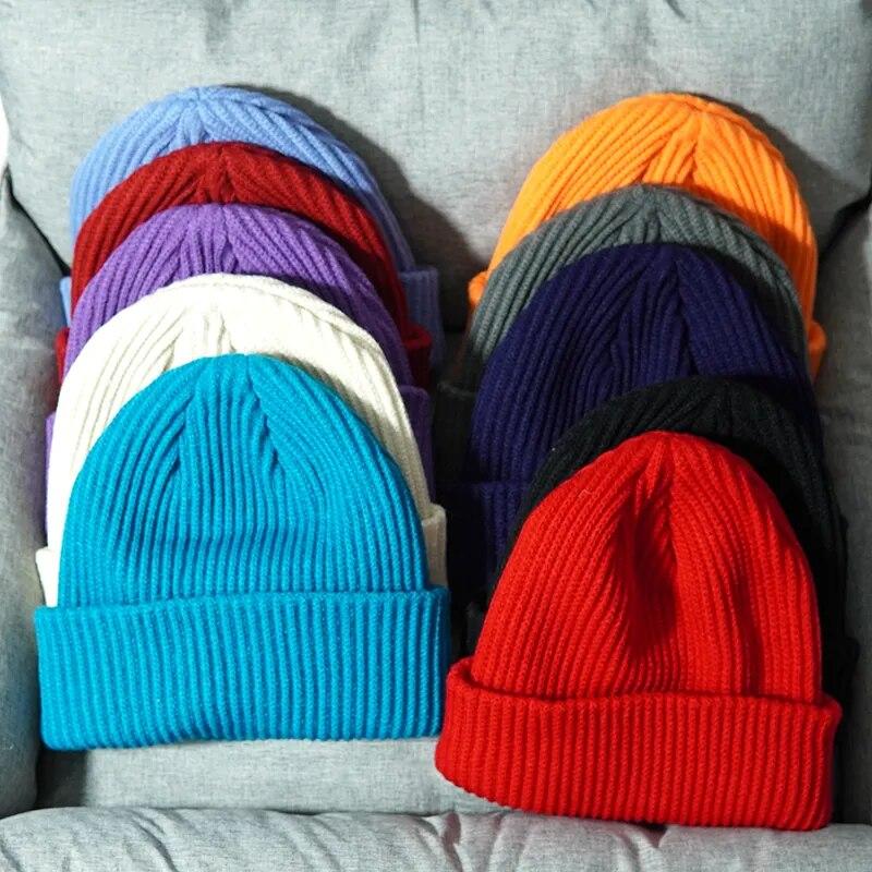 Unisex Solid Color Warm Knitted Beanies for Women Men Winter Autumn Outdoor Keep Female Wool Gorras Hip Hop Dad Cap