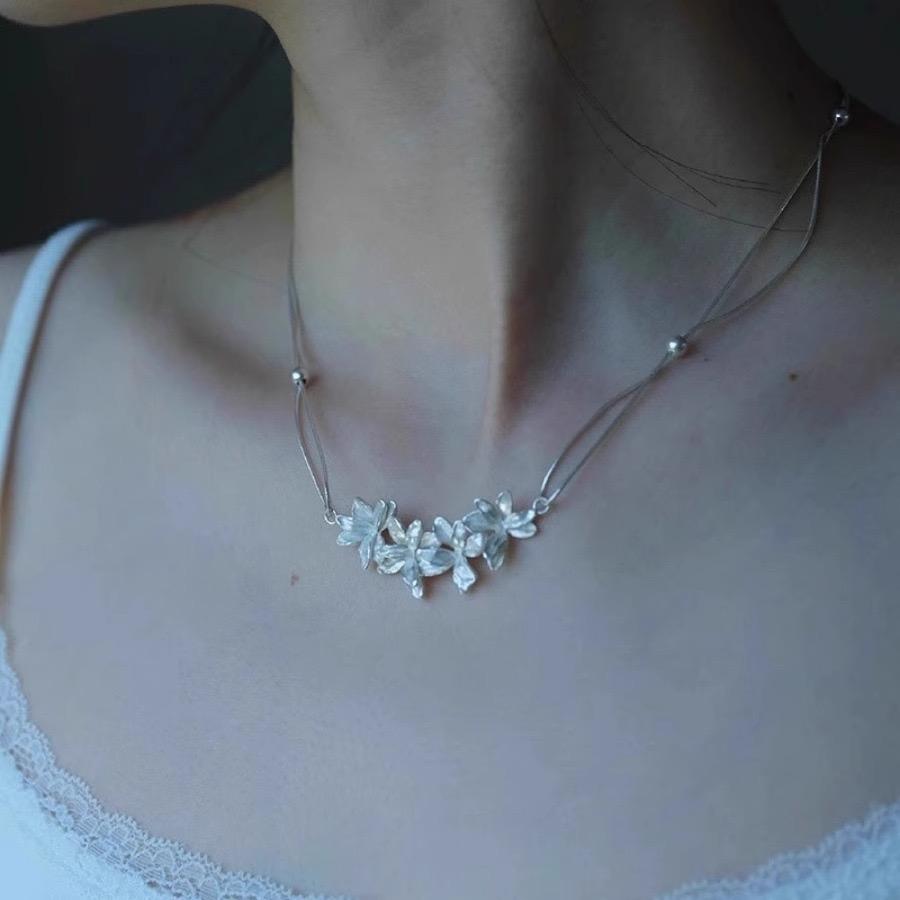 S925 Sterling Silver Necklaces For Women Simple Chain Fashion Minimalist Pendant Flower Necklaces Birthday Gift
