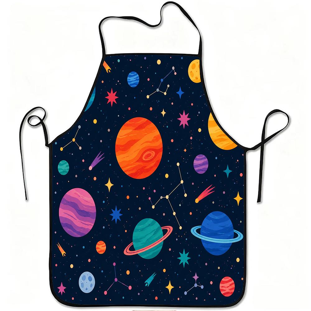 1pc Space Planet Galaxy Print Apron, Durable And Easy to Clean, Adjustable Waistband, Polyester Material, for Kitchen Cooking, Gardening, Orchard Pick