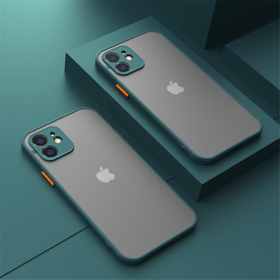 Shockproof Armor Matte Case For iPhone 11 12 13 14 15 16 Pro Max Mini Plus Luxury Silicone Bumper Clear Hard PC Back Cover Capa