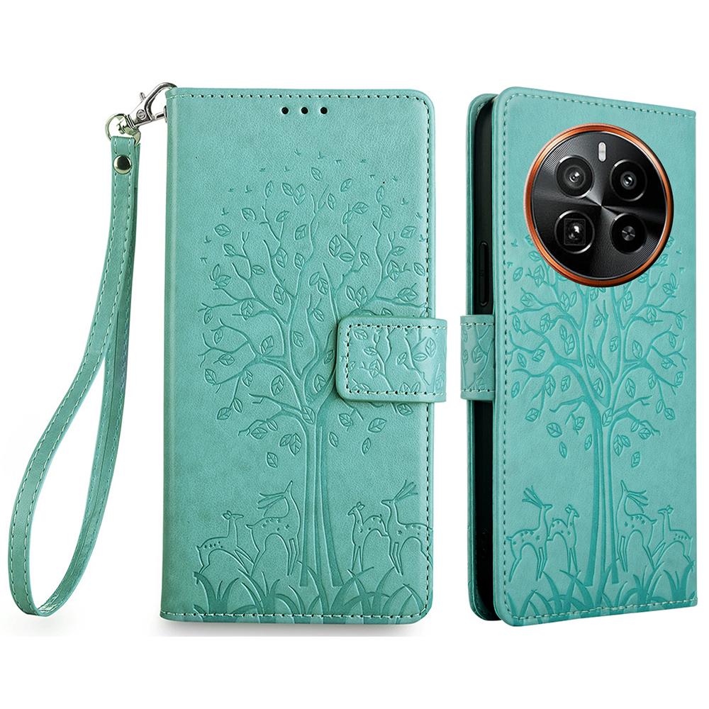 For Realme GT5 Pro 5G Case Deer Tree Imprinted PU Leather Flip Wallet Phone Cover