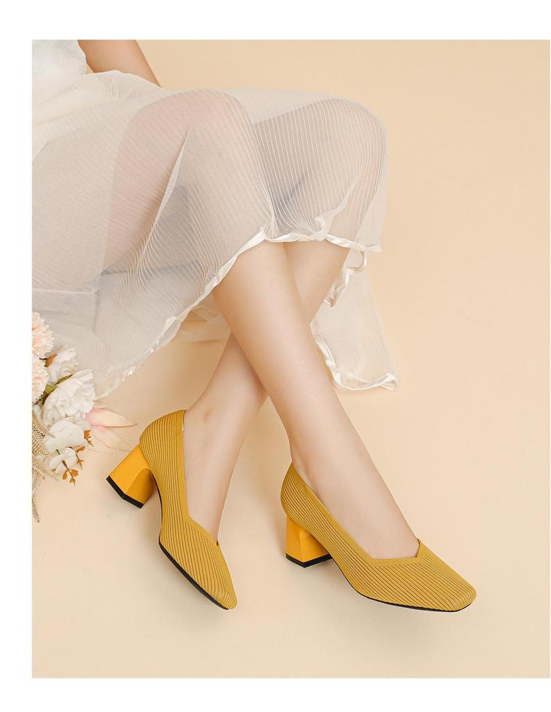 569 Princess Chunky Heel High Heels - 2024 Eckige Zehenpartie, Gerippt einfarbig, Vielseitige Damenschuhe im französischen Stil