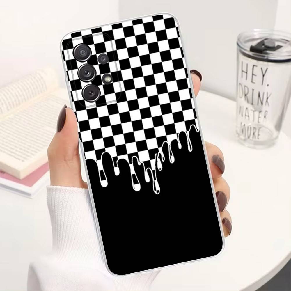 Checkered Chess Board Phone Case For Samsung Ultra,FE,A30,71,51,S9,10,20,Lite, S22,23,21,PIus,Transparent, Silicone