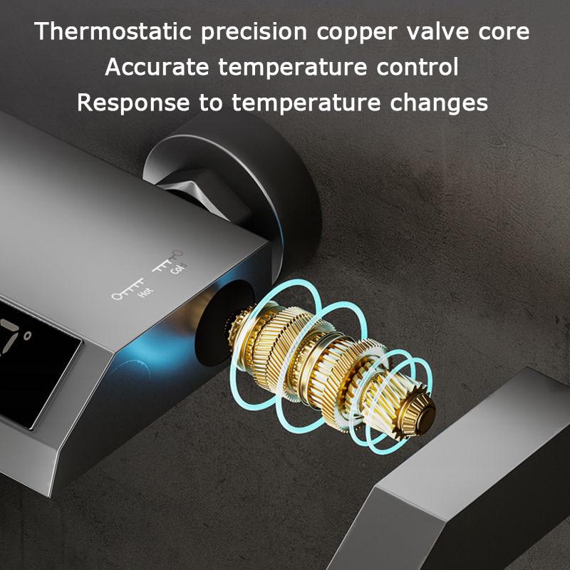 Brass 4 in 1 Square Key Button Switch Design Hot and Cold Shower Head Set with Mixer Faucet Digital Display Shower Set