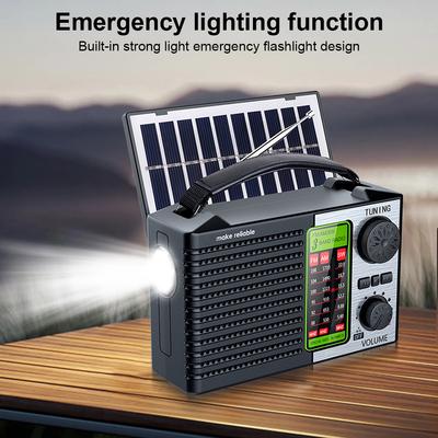 Solarradio Tragbar FM AM SW Vollbandradio mit LED-Licht Bluetooth Musikplayer Notfallradio unterstützt TF-Karte U-Disk