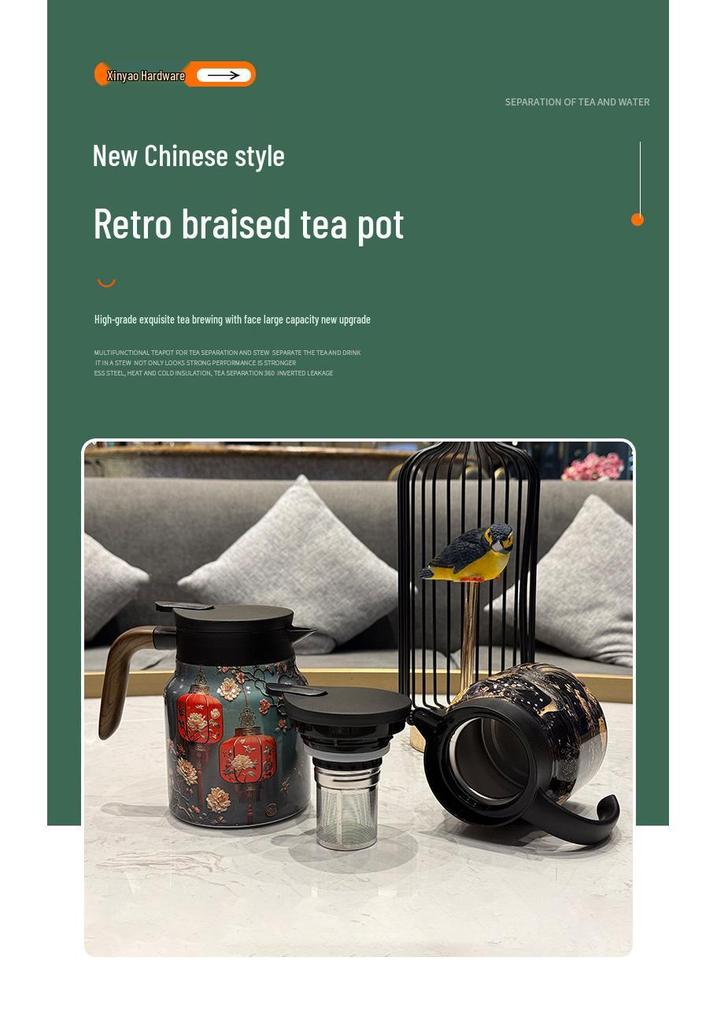 Portable Floral 316 Stainless Steel Teapot with Large Capacity & Inner Liner