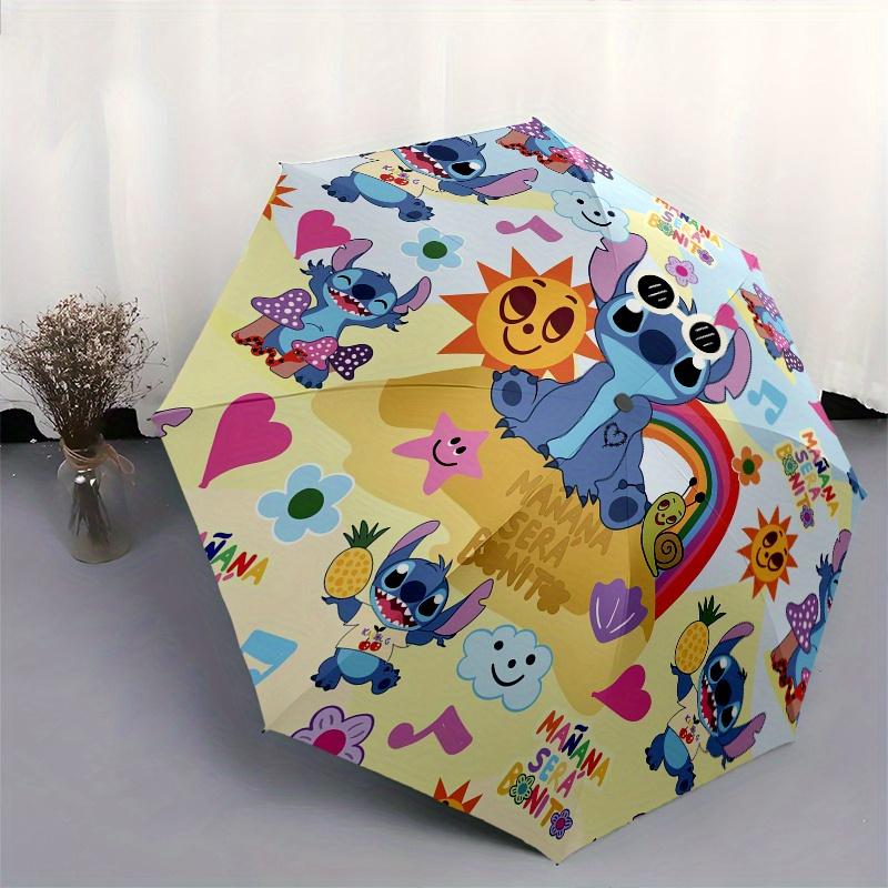 Disney Stitch,Rainbow,Flowers Manual Opening and Closing Umbrella, 8-Rib Reinforced Folding Design, Lightweight
