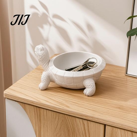 White Resin Animal Figurine 3D Printed Turtle Storage Tray, Decorative Jewelry Tray for Necklaces Rings, Creative Desktop Organizer Living Room