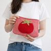 Large Capacity Grid Cosmetic Bag Red Women Toiletry Bag Cute Pencil Pouch Women