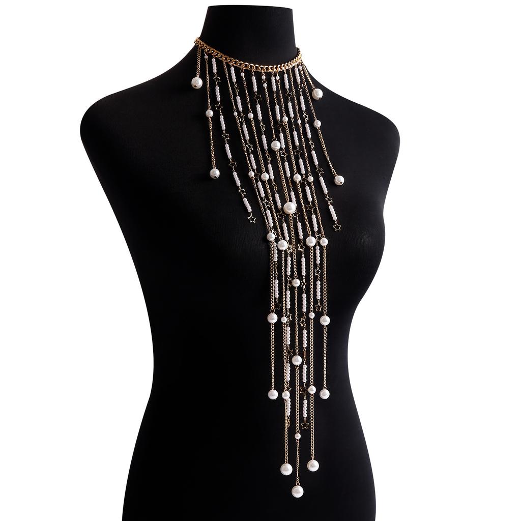 Fairy Imitation Pearl Tassel Body Chain Accessories Chain Exaggerated Cos Role Play Uniform Necklace Hot Girl