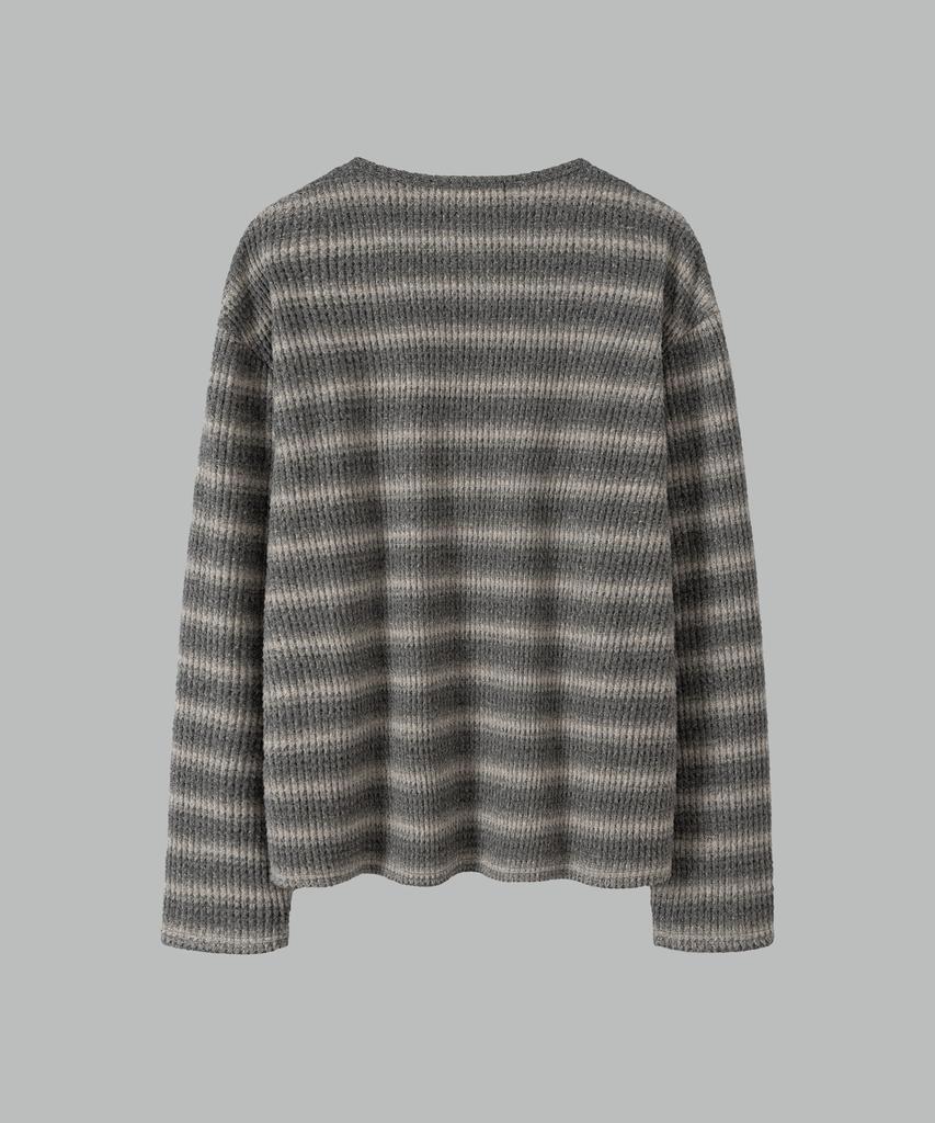 NONBLANK Waffle Henley Neck Ls T-Shirt_Grey Stripe