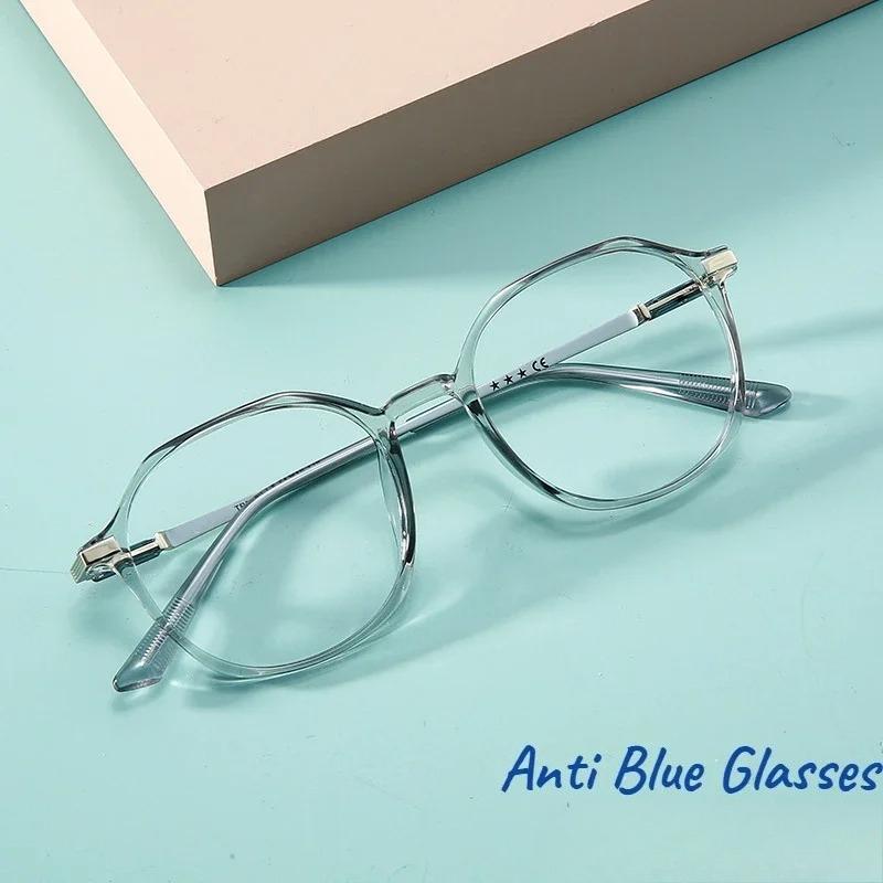 Computer Plano Reading Glasses Frame for Women Men Anti Blue Light Round Eyewear Blocking Eyeglasses Optical Polygon Spectacle