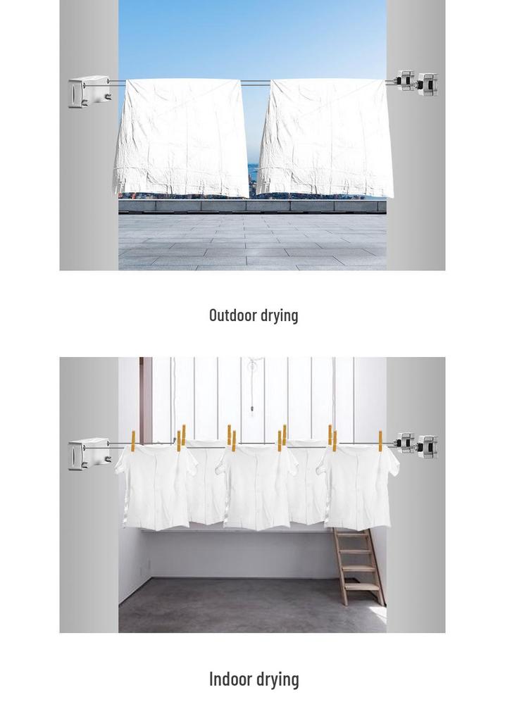 Invisible No-Drill Retractable Stainless Steel Clothesline, 5m Drying Rope for Indoor/Balcony Use