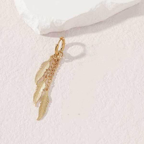 

Креативные красочные клипсы для ушей-цепочки из нержавеющей стали в виде пера и листа - Модные длинные висячие серьги