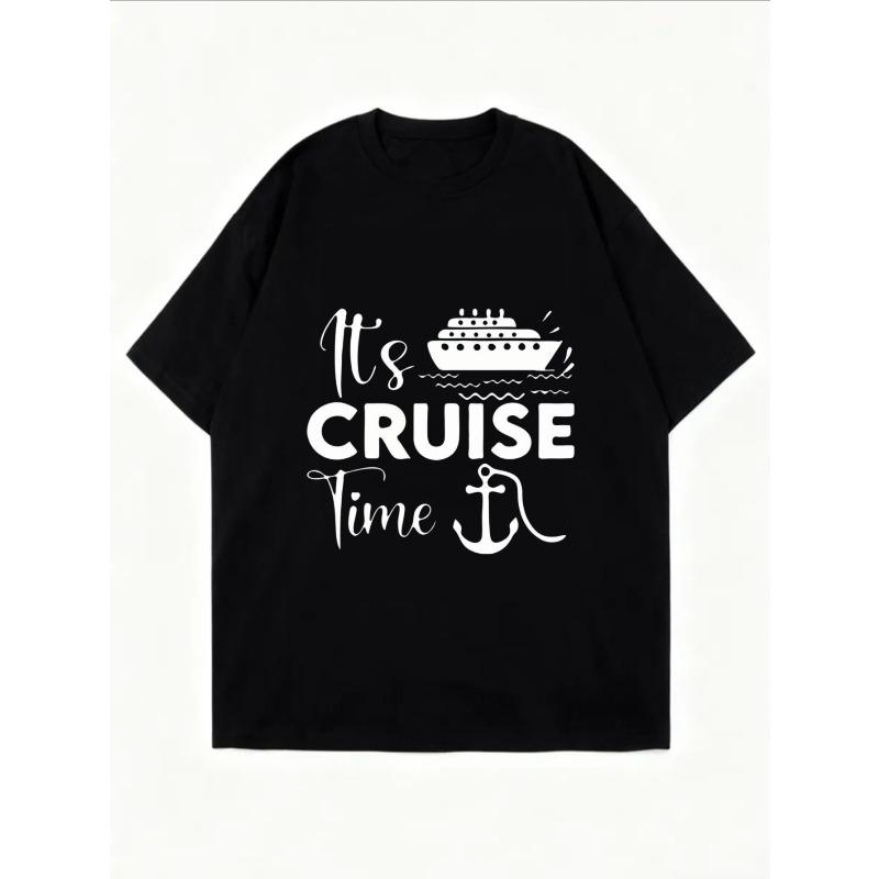 Cruise Time T Shirt White Ship And Anchor Print For Beach Vacation Wear