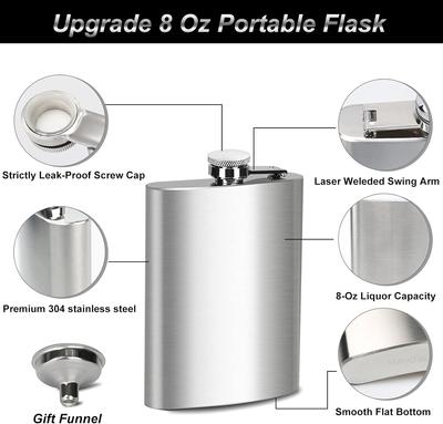 LMETJMA 1 4 5 6 7 8 9 10 Oz Stainless Steel Hip Flask with Funnel Pocket Hip Flask Alcohol Whiskey Hip Flask Screw Cap KC0139