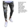 Mid-rise Button Zipper Fly Pockets Embroidery Cartoon Letter Print Men Jeans Distressed