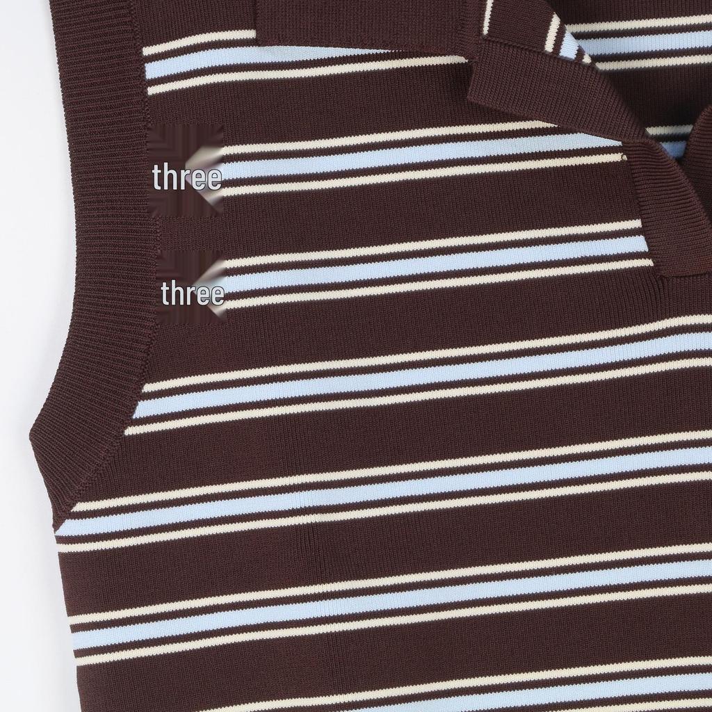 Spring/Summer Women's Striped Knit Top with Letter Logo and French Lapel