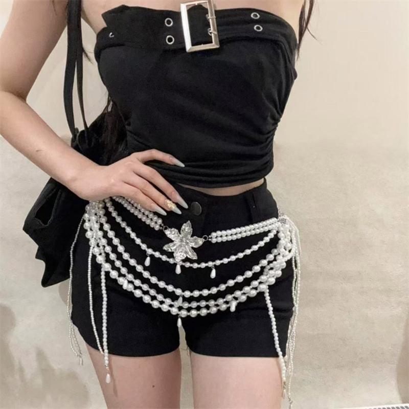 Fashionable Imitation Pearls Flower Waist Chain Belt Imitation Pearls Texture Perfect for Enhancing Party Outfits