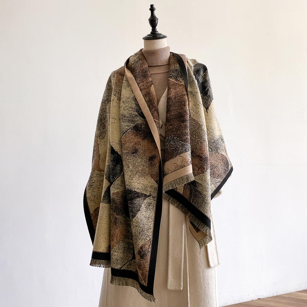 Luxury Winter Women Imitation Cashmere Scarf Oil Painting  Pashmina Blanket Poncho Scarves Female Elegance Print Shawl