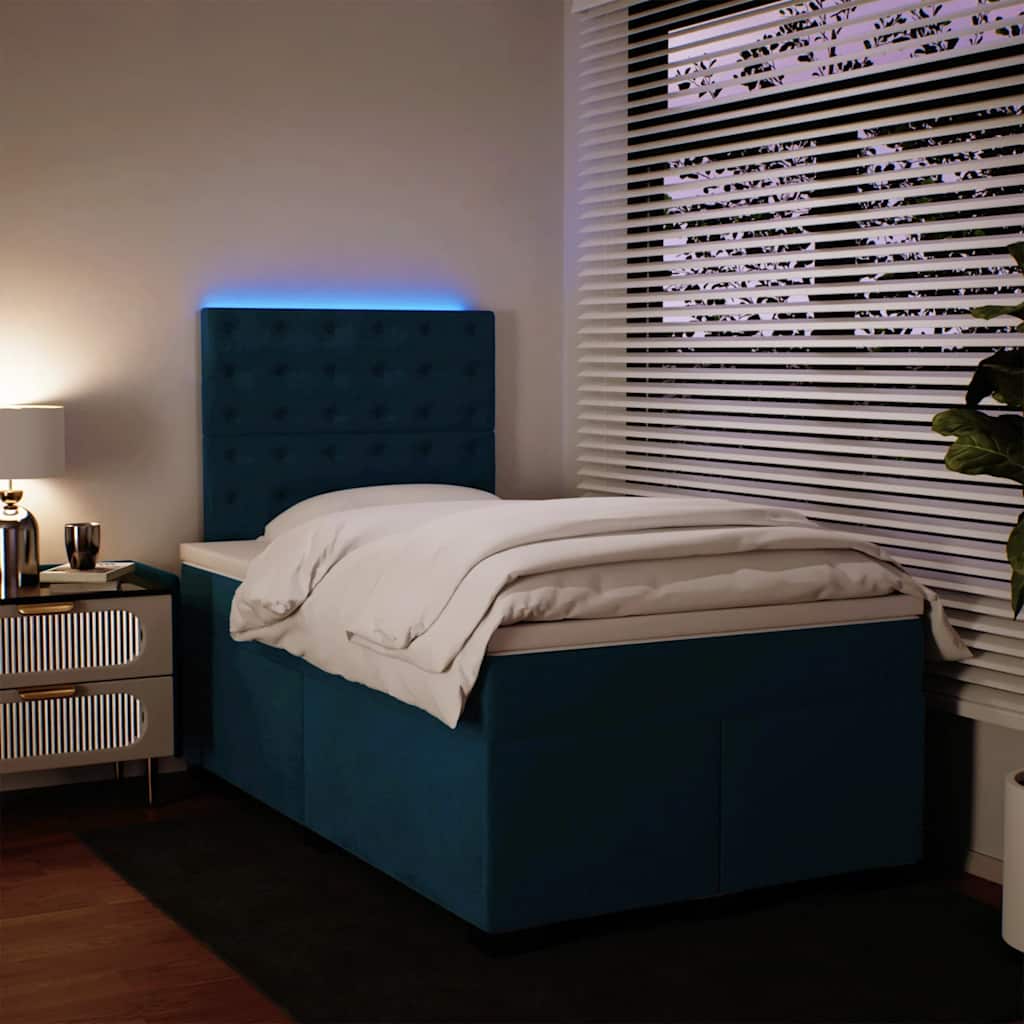 Blue Box Spring Bed with Mattress 120 x 190 cm Velvet