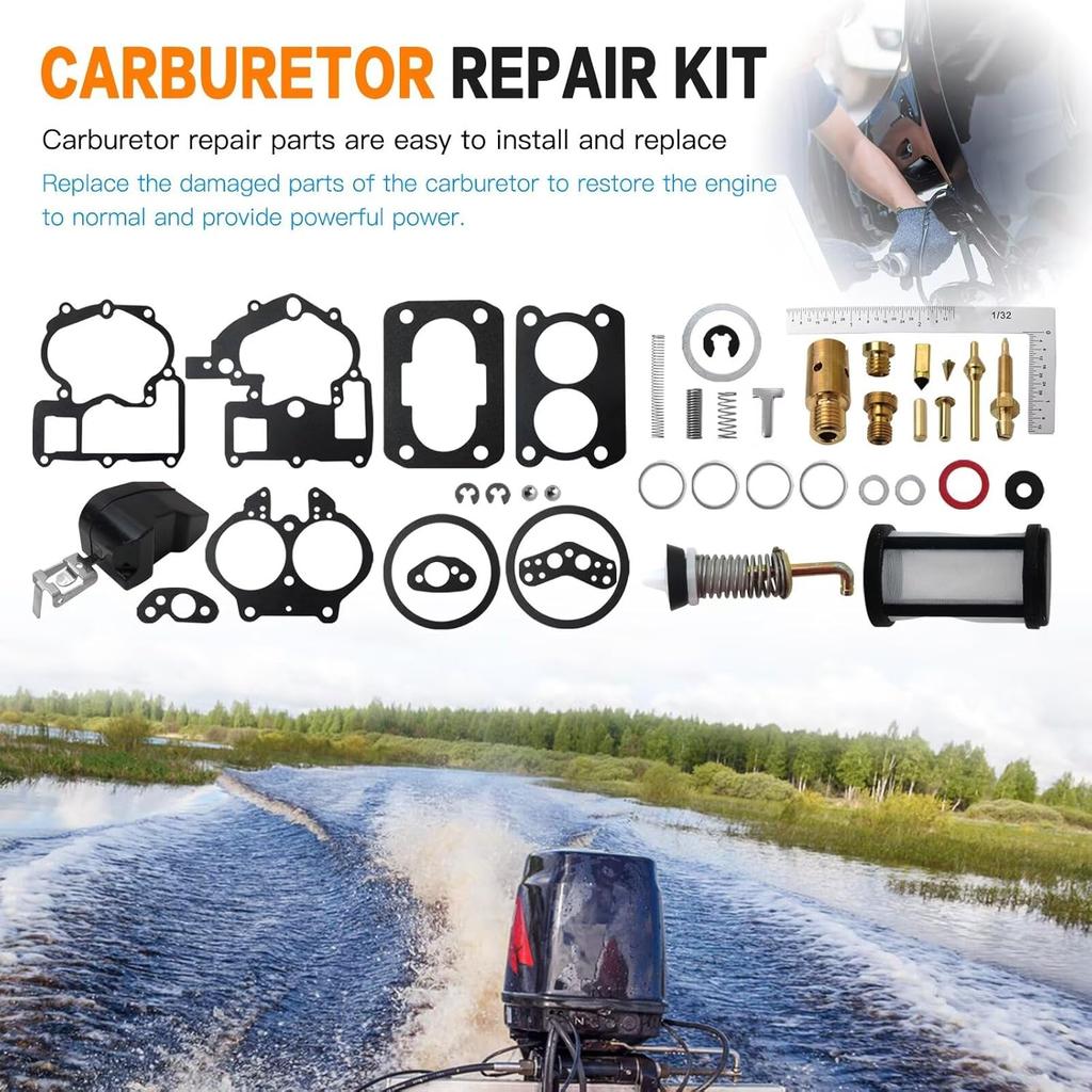 Carburetor Rebuild Kit 3302-804844002 1389-9562A1 1389-9563A1 for Mercruiser Marine 2 Barrel 165Hp (For Merc 3.7L, 224 cid, Inline