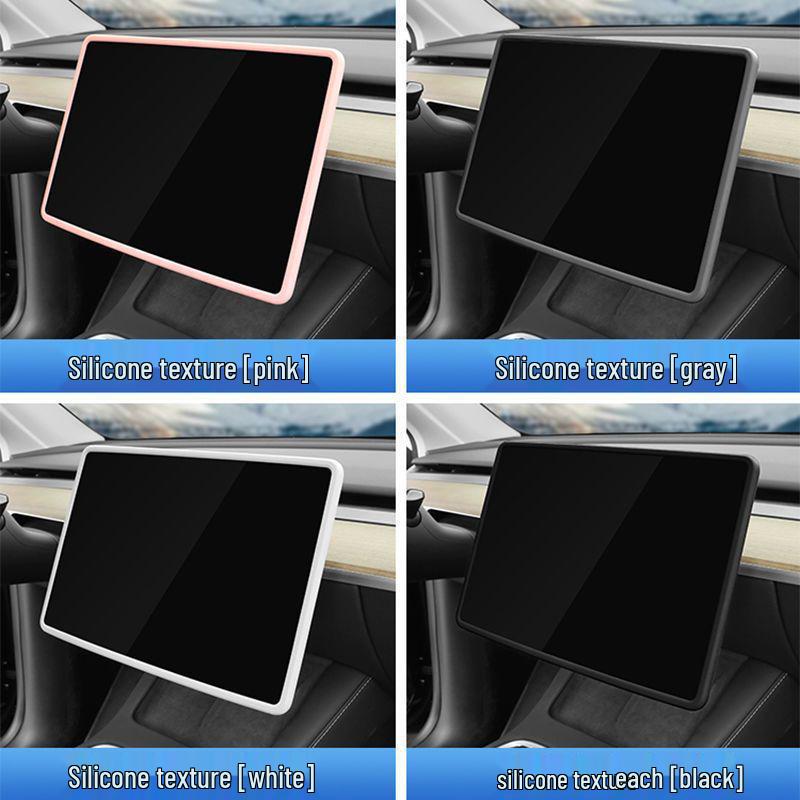 

Tesla Model 3/Y Navigation Screen Protective Silicone Frame - Anti-Collision Accessory for Center Console Model 3 Screen Protector Frame Black