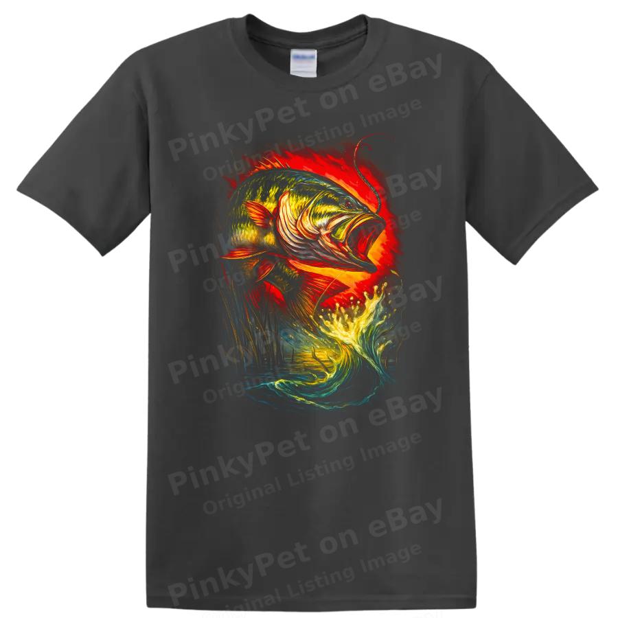 Fish Jumping Design T Shirt Fishing Lover Gift Bass Art Tee Graphic Swim