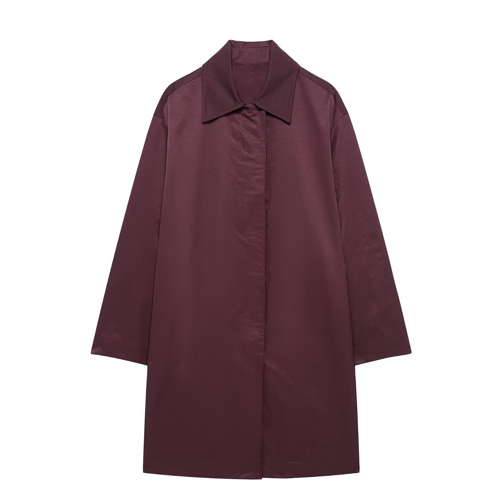 

2025 Spring Women s Fashion Lapel Long Sleeve Solid Color Trench Coat Large
