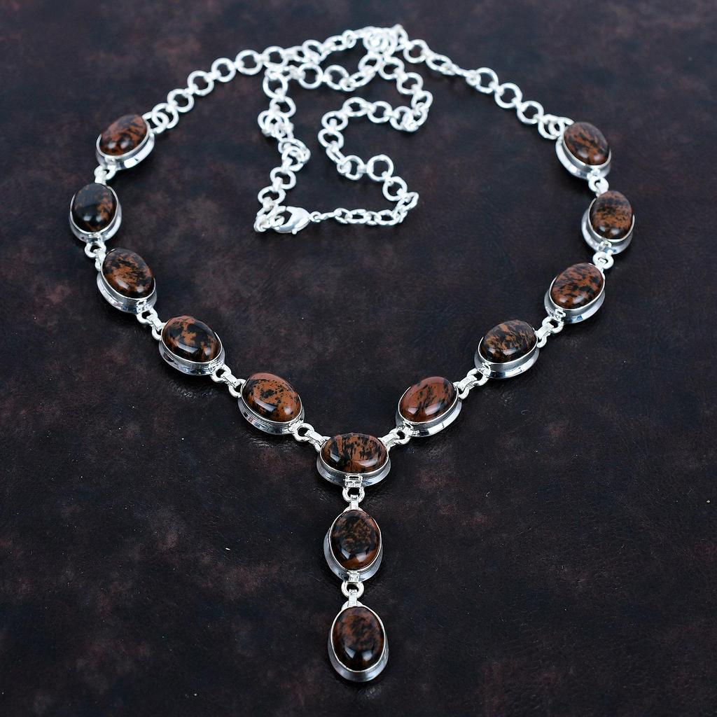 Mahogany obsidian necklace natural gemstone jewelry 925 sterling silver necklace adjustable chain necklace handmade necklace gifts for wife