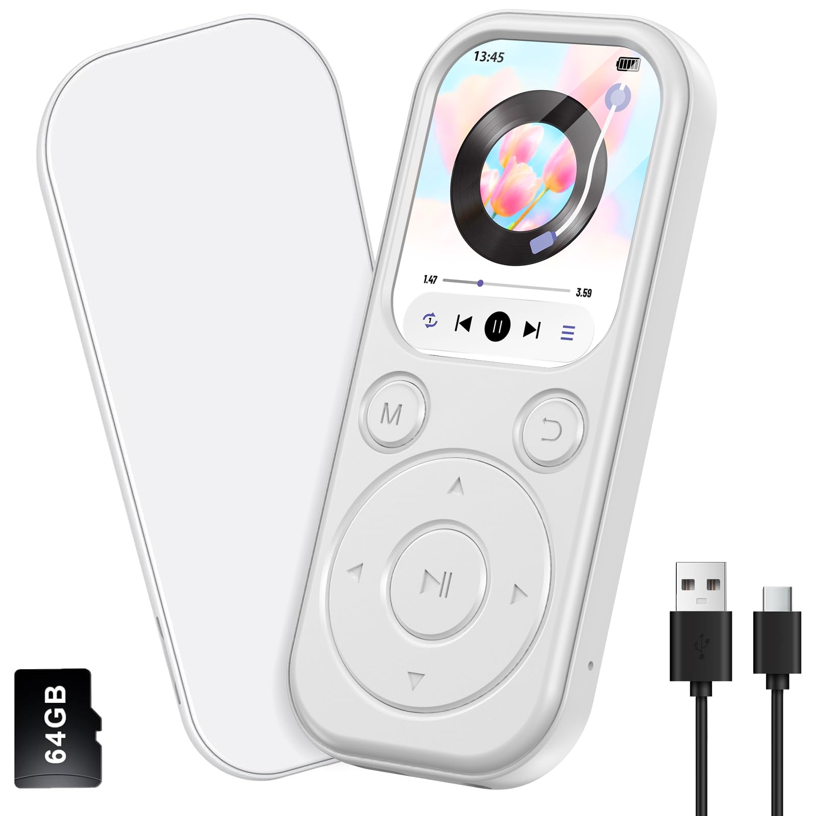 

MP3-плеєр [Двонаправлений Bluetooth 5.3 та найменший у галузі корпус 26 г] Вбудований динамік, Музичний плеєр, Цифровий аудіоплеєр, Компактний, Великий об єм 64 ГБ