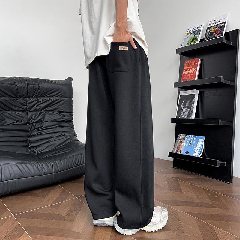 Men s Heather Gray Wide Leg Sweatpants - Pocket with Small Label Casual Drawstring Trousers M чёрный