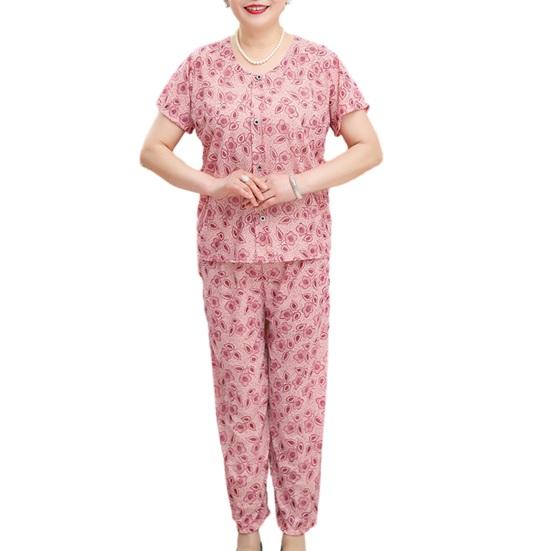 

Women s Floral Pajamas Set Short Sleeve Button Down Top And Pants Pjs Set Casual Printed 2 Piece Lounge Outfits XL розовый