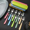 2Pcs/Set Portable Spoon Fork Combination Travel Tableware Set Stainless Steel Dinnerware With Box For Kid School Cutlery