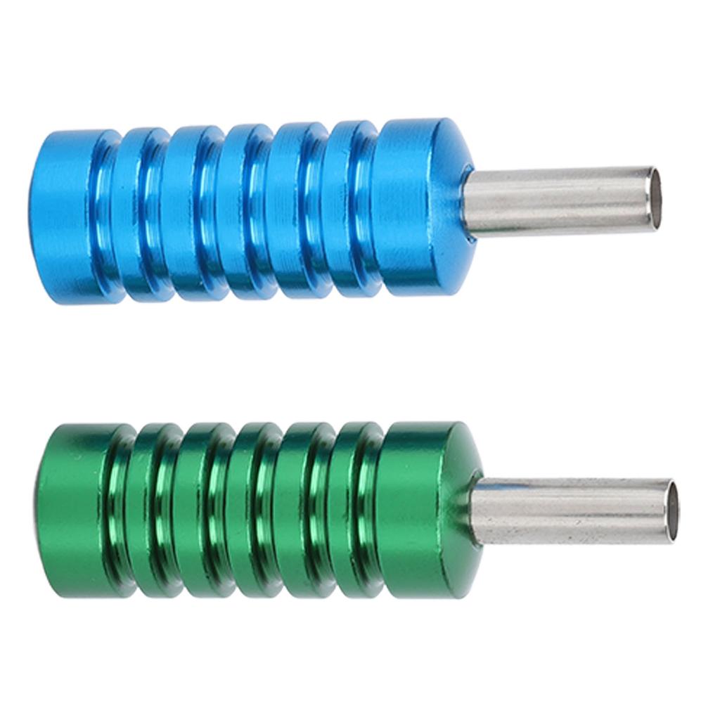2pcs Aluminum Alloy Tattoo Machine Grip Prevent Slip Tattoo Handle Grips Green Blue 2.1cm Diameter