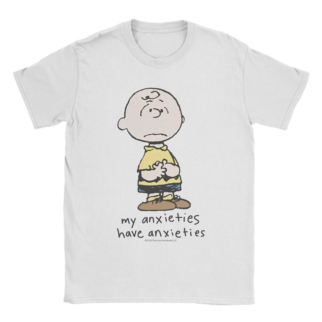 Charlie Brown Anxieties Snoopying T Shirt Men Women Cotton Vintage TShirts Round Neck Tees Short Sleeve Clothes Printed