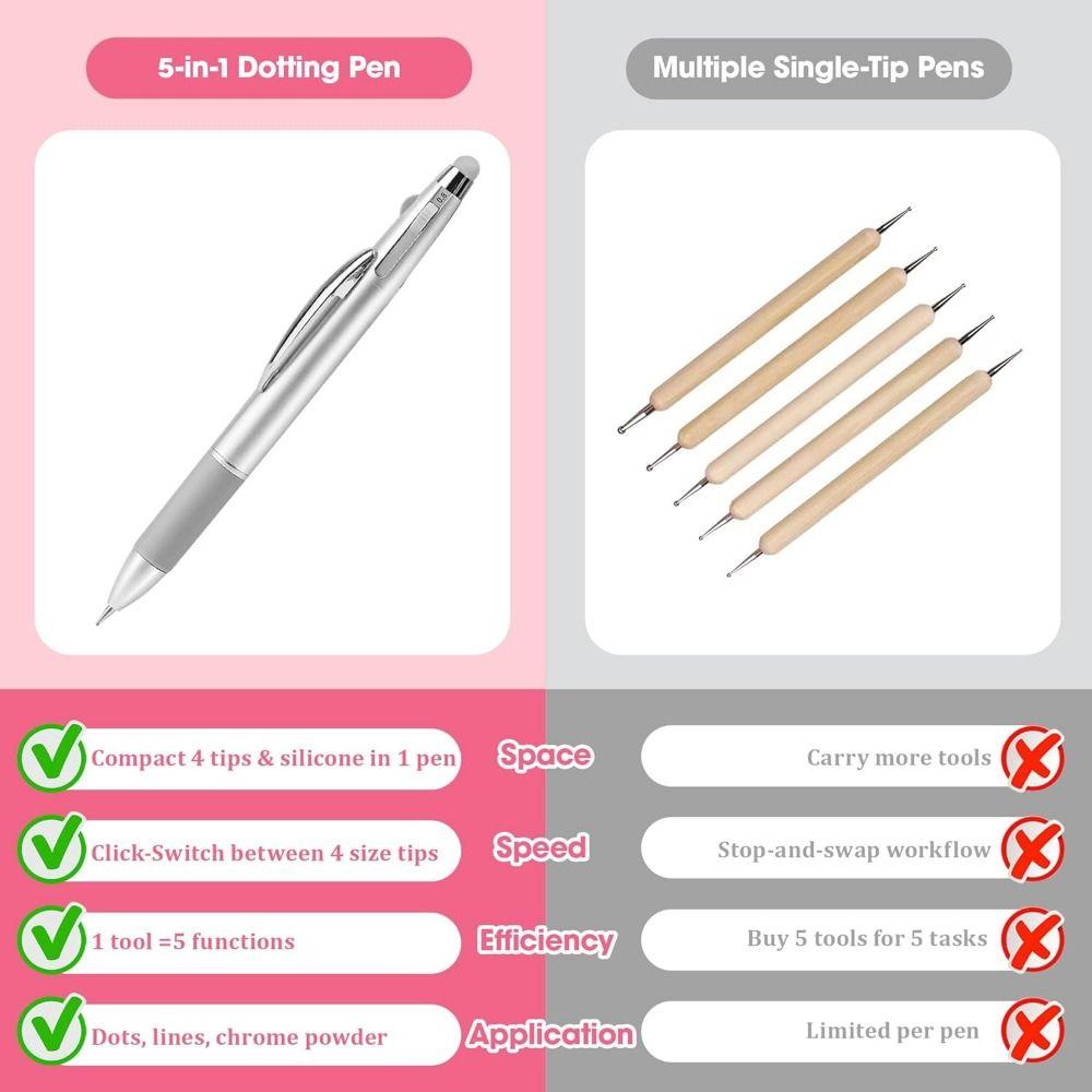 Długopis do zdobienia paznokci 5 w 1 DIY Art Nails Długopis kulkowy do zdobienia paznokci Długopis z kropkami do malowania paznokci Manicure Salon