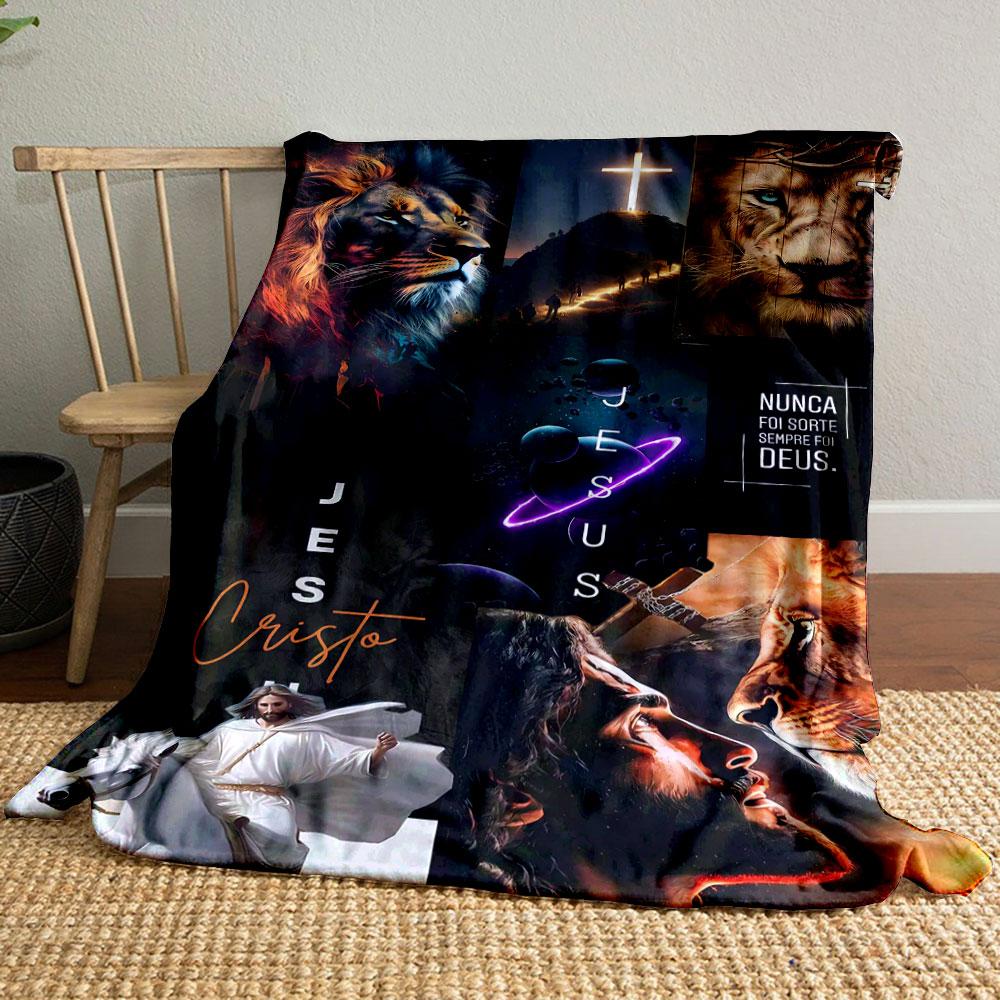 

Lion Jesus Cross Blanket Printed Blanket for Living Room Bed Couch lunch break Soft Cozy Blanket for Friend s festival Gift 80cm x 120cm
