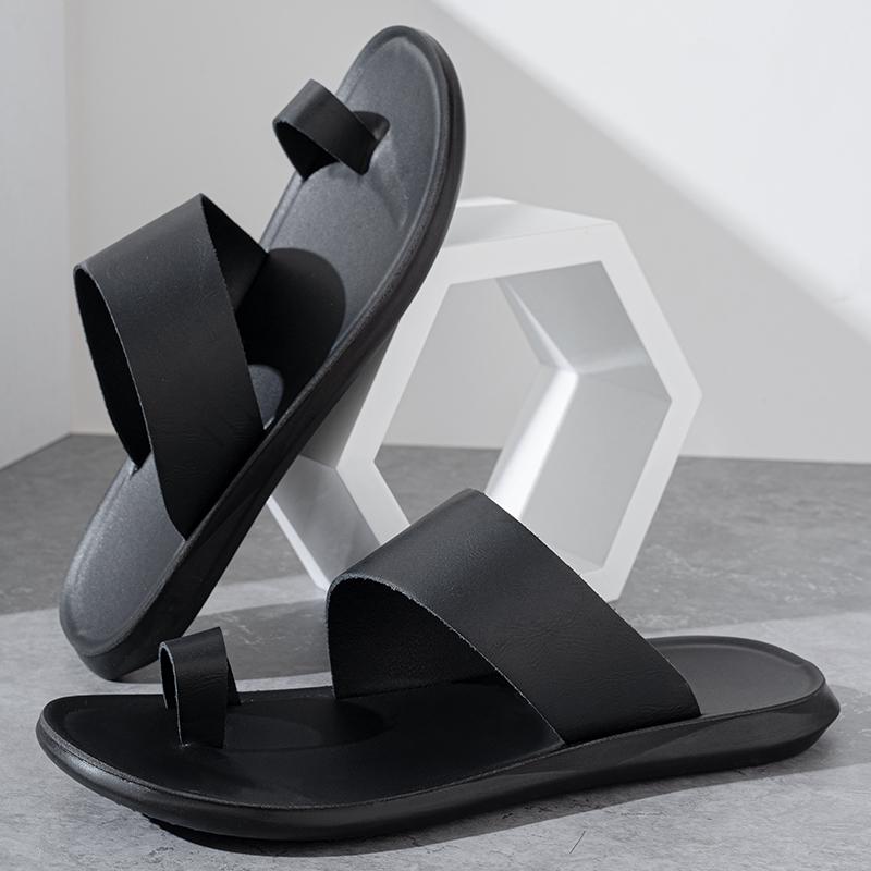 Men Brown Flip Flops Flats Slippers Summer White Sandals Retro Black Leather Beach Shoes Plus Size