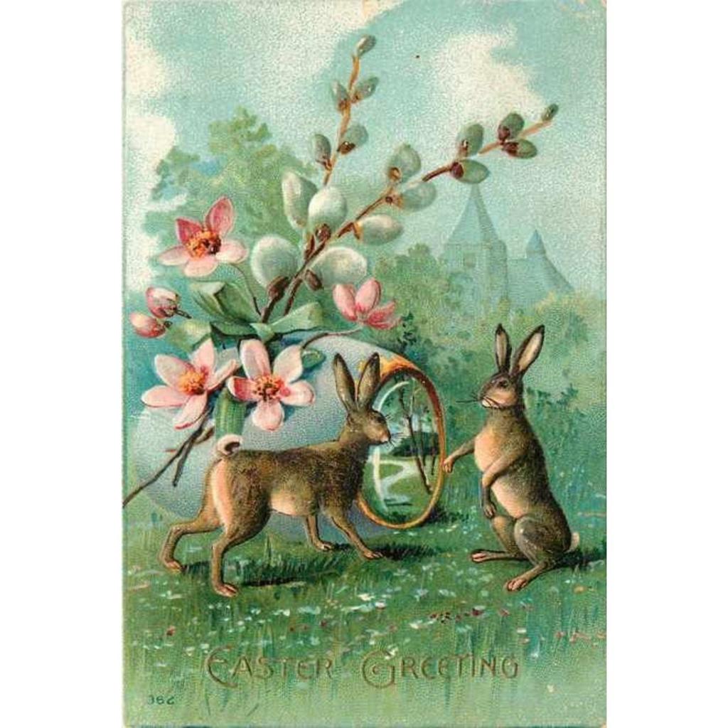 Easter Metal Wall Art Decor Vintage Cartoon Bunny Rabbit Rustic Tin Sign Home