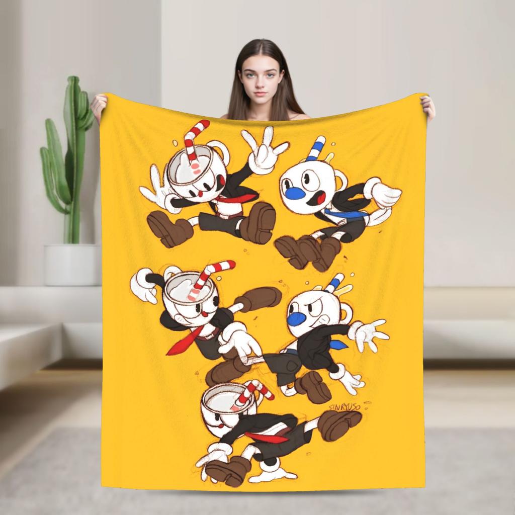 Cupheads Knitted Blanket Fleece Video Game Warm Throw Blanket for Outdoor Travel Bed Rug
