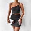 2025 New European and American Cross-Border Foreign Trade Sexy Faux Two-Piece Strap Dress with Tie-Up Backless Bodycon Skirt