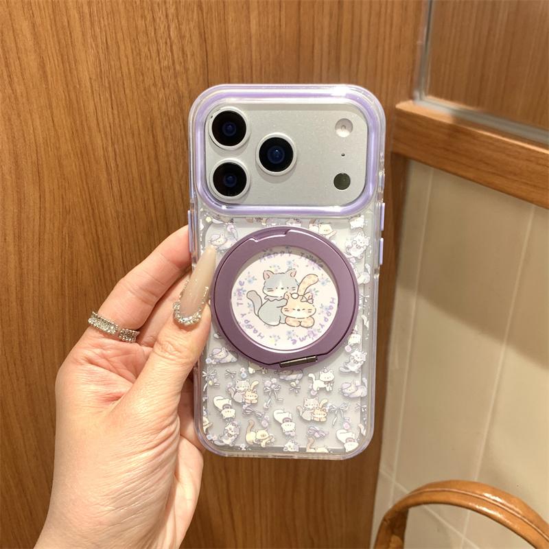 New 2026 Cute Cartoon Cat Rabbit Phone Case For iPhone 17 Pro 16 15 14 Pro Max with 360° Stand Magnetic Shockproof Cover