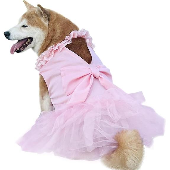 Luxury Dog Tulle Dress - Cute Princess Lace Wedding Dress with Flower Bowknot Multi-Layer Princess Tutu Skirt for Large Dogs - Pink, 2XL