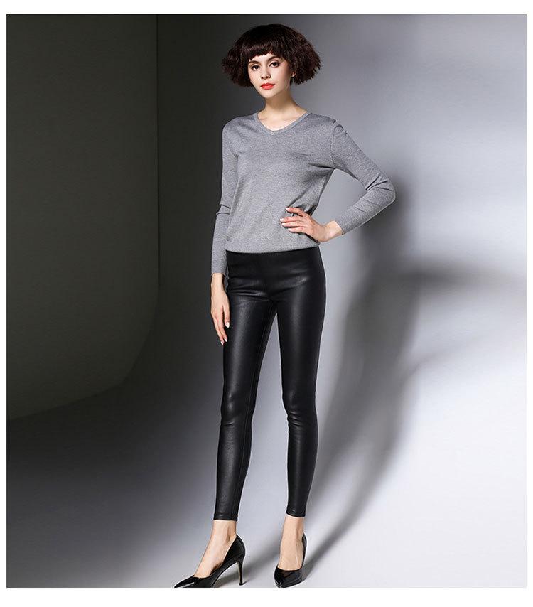 Women's High-Waist Slimming Lambskin Leather Pants: Sexy, Hip-Hugging, Casual, Long, and High Elasticity