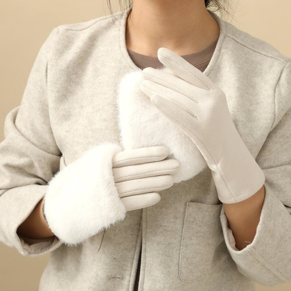Windproof Touch Screen Gloves Thickened Suede Riding Gloves Fashion Faux Fur Gloves for Women