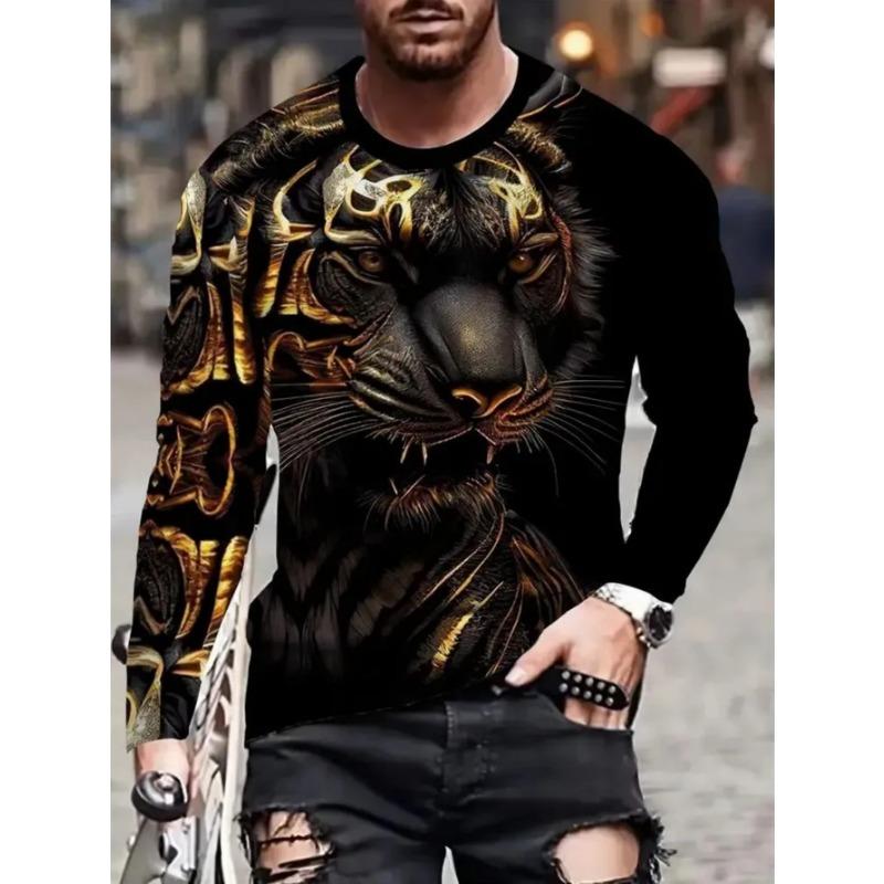 Men's Casual Daily Long-sleeved T-shirt, with Fashionable Printed Design, a Comfortable and Casual Top That Can Be Machine Washed