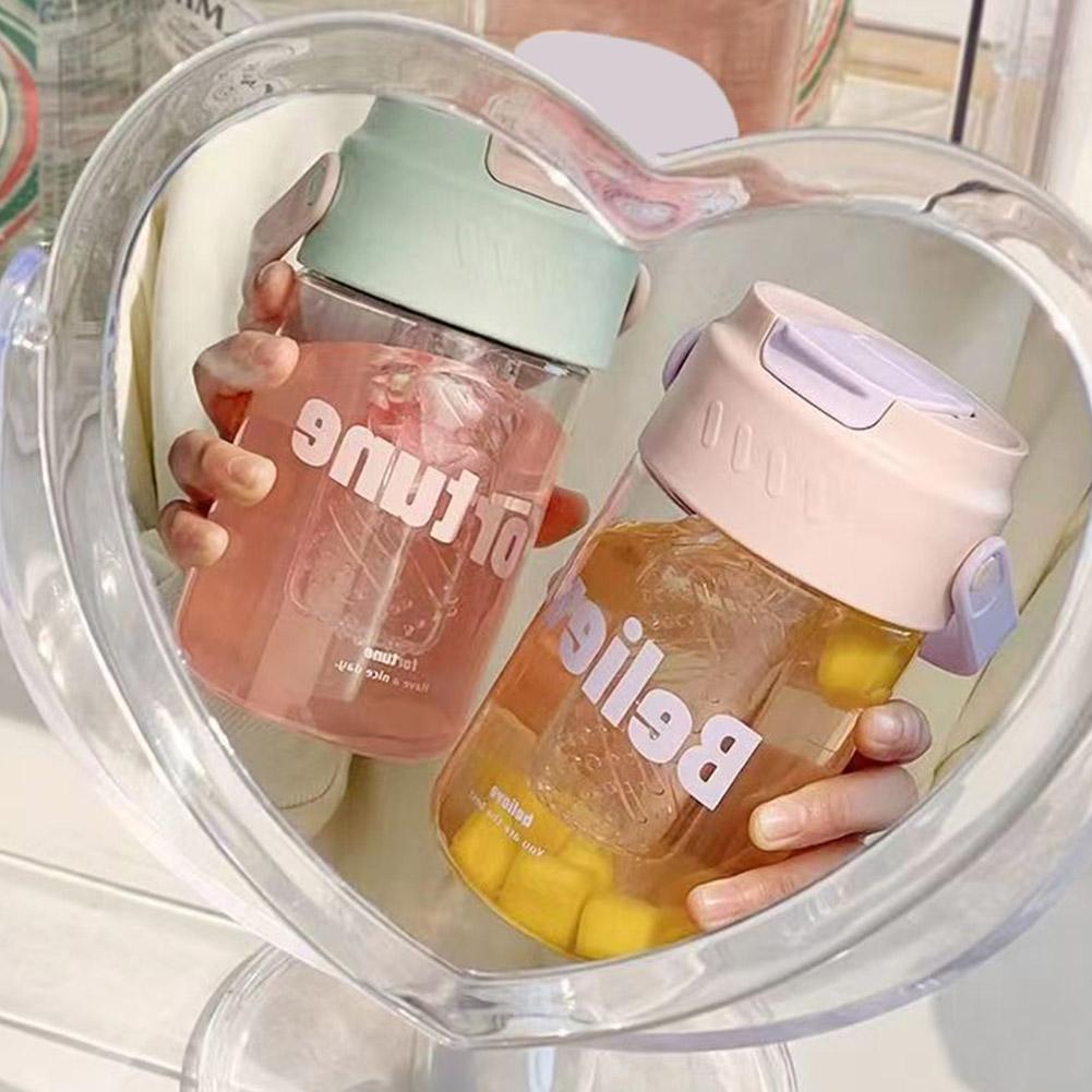 Plastic Water Bottle Large Portable Travel Bottle Sports Fitness Cup Drinking Straw Transparent Water Bottle